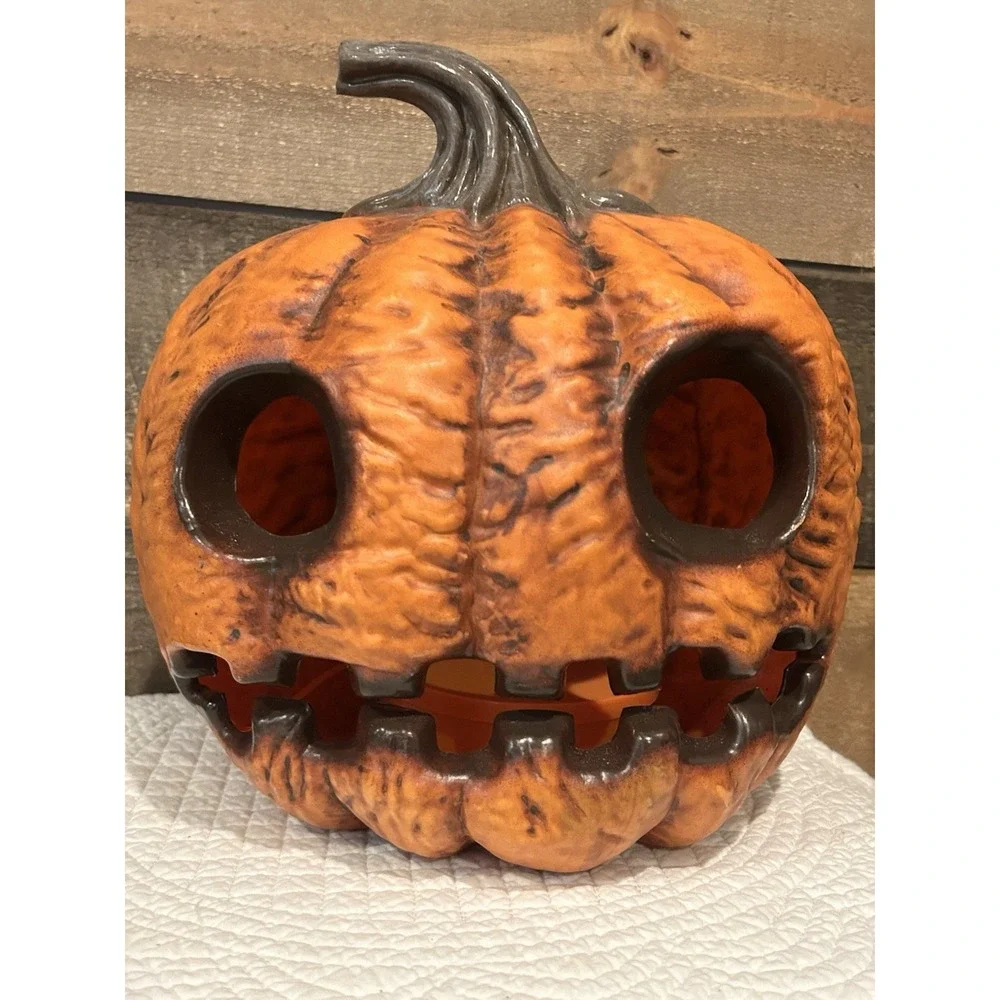 Rotten Flaming Pumpkin Timer LED Halloween‎ Prop Light-Up Jack-O'-Lantern Horror
